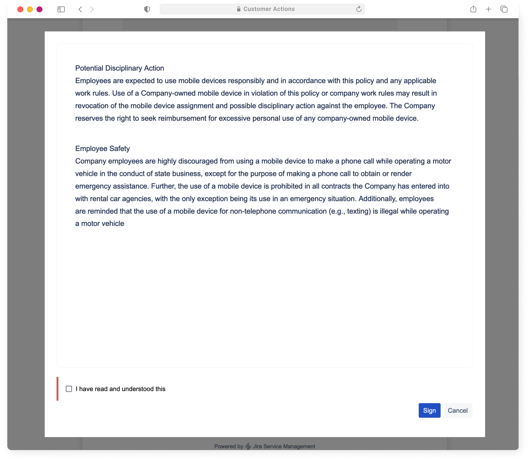 Reading and acknowledging documents via the portal